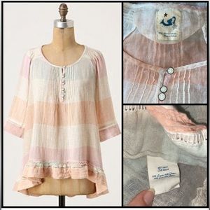 Anthro Mermaid Sherbet Plaid Stripe Gauzy Blouse